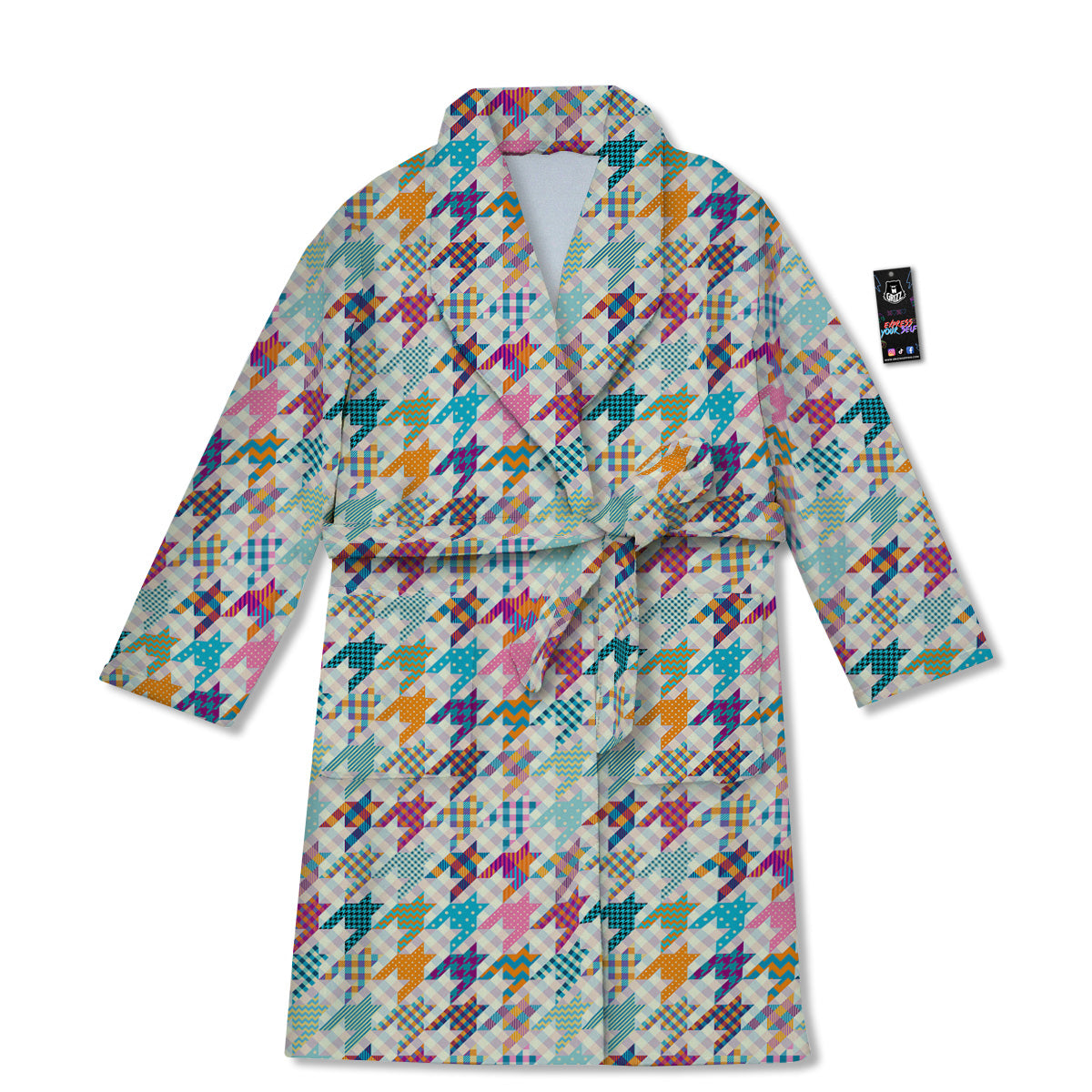Houndstooth Colorful Plaid Print Pattern Bathrobe-grizzshop