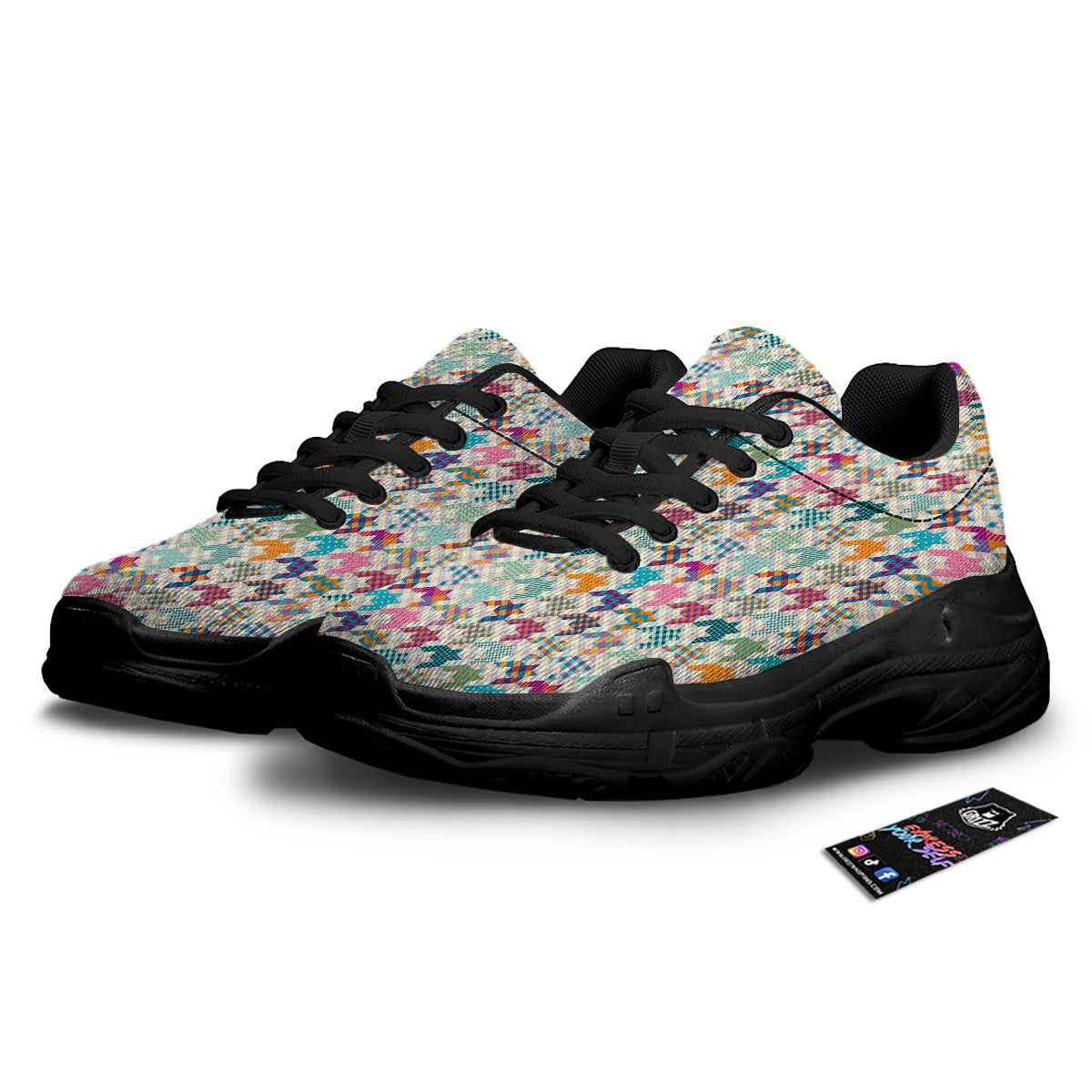 Houndstooth Colorful Plaid Print Pattern Black Chunky Shoes-grizzshop