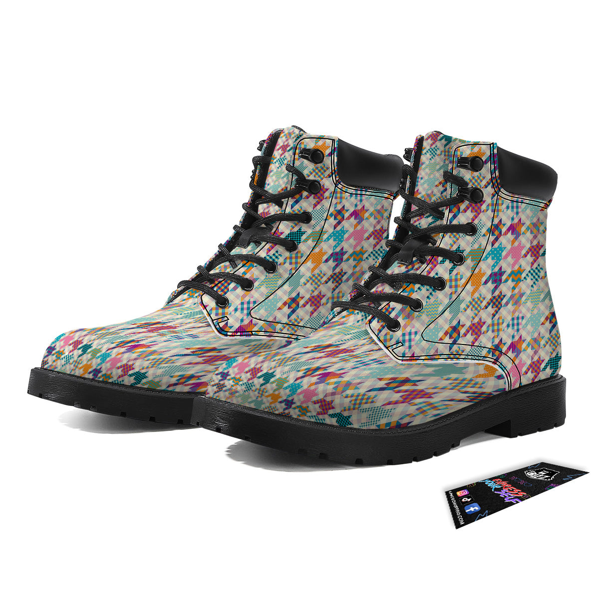 Houndstooth Colorful Plaid Print Pattern Boots-grizzshop