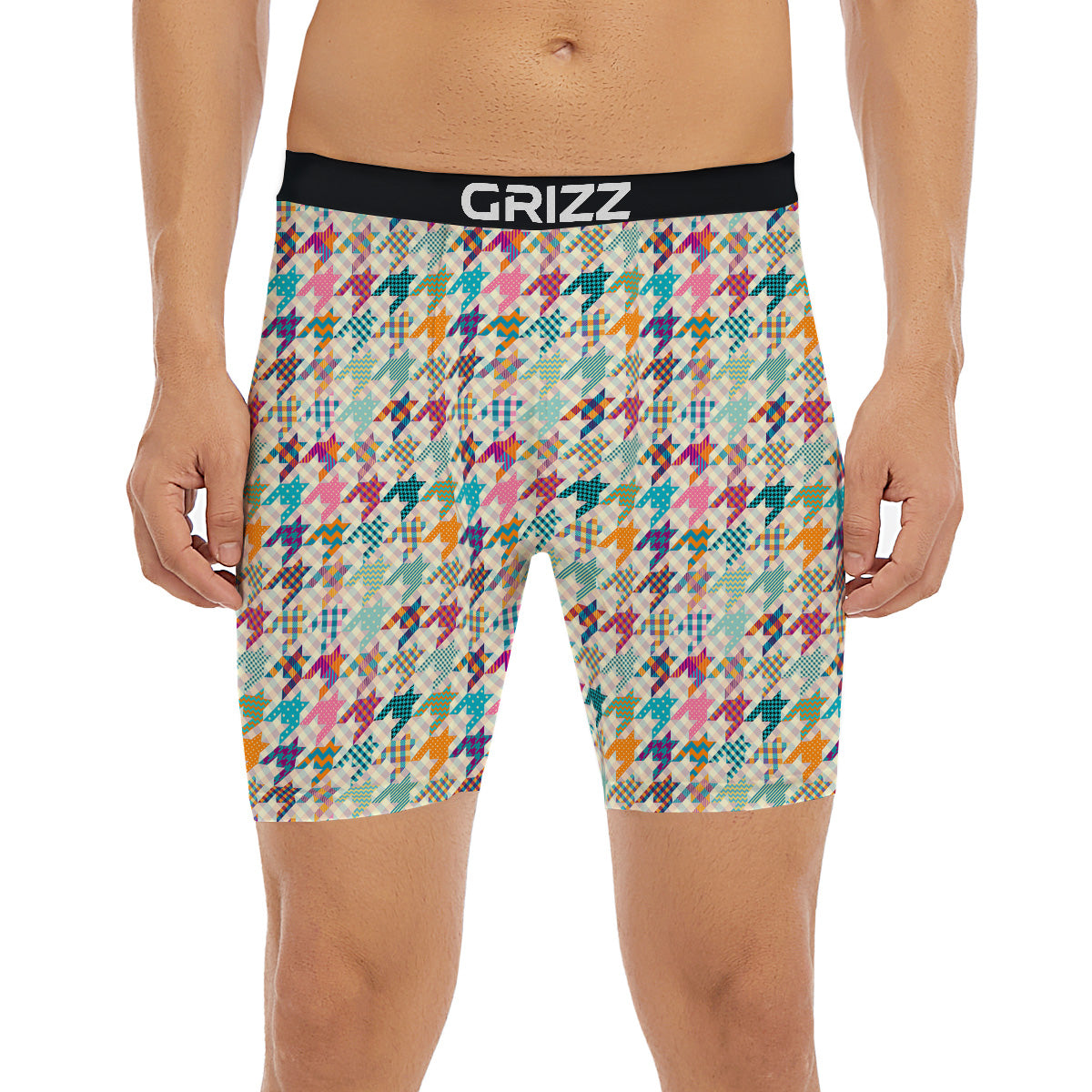 Houndstooth Colorful Plaid Print Pattern Boxer Briefs-grizzshop