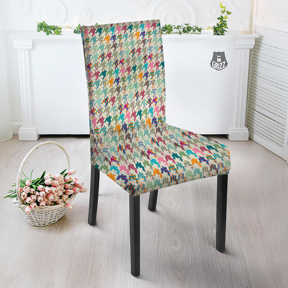 Houndstooth Colorful Plaid Print Pattern Dining Chair Slipcover-grizzshop
