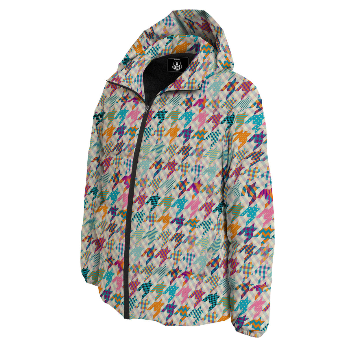 Houndstooth Colorful Plaid Print Pattern Down Jacket-grizzshop