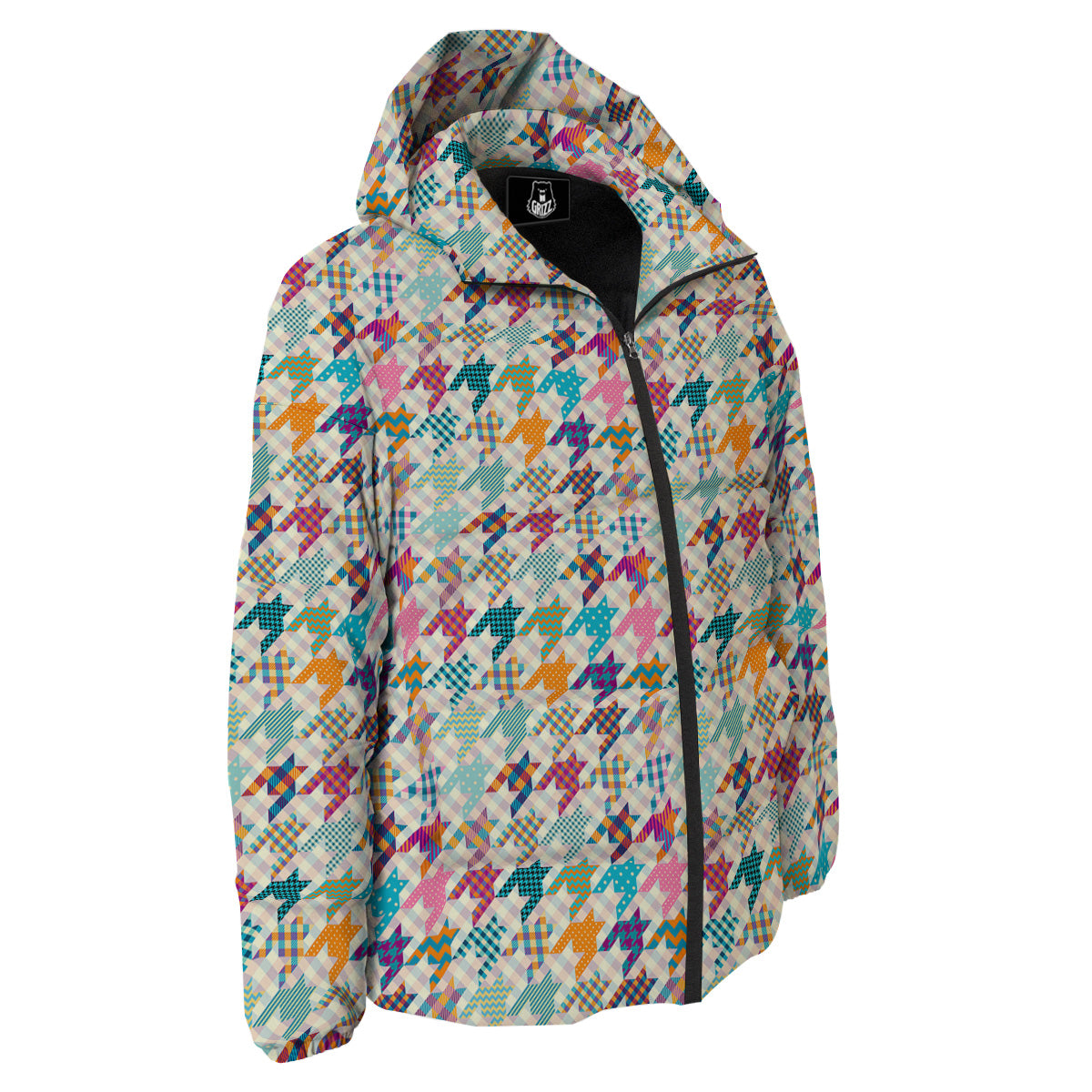 Houndstooth Colorful Plaid Print Pattern Down Jacket-grizzshop