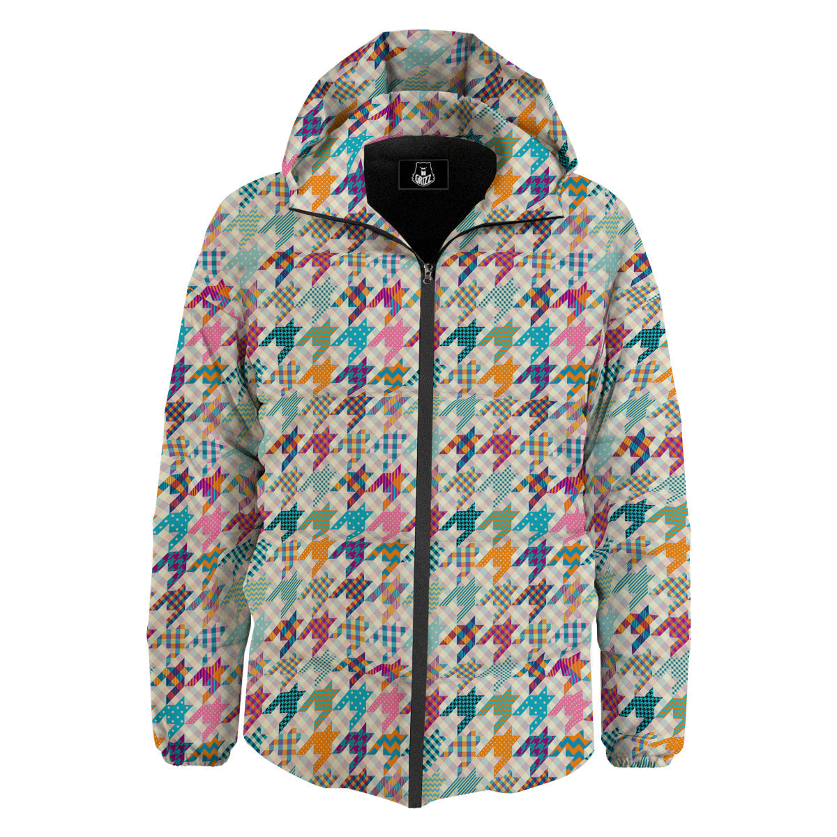 Houndstooth Colorful Plaid Print Pattern Down Jacket-grizzshop