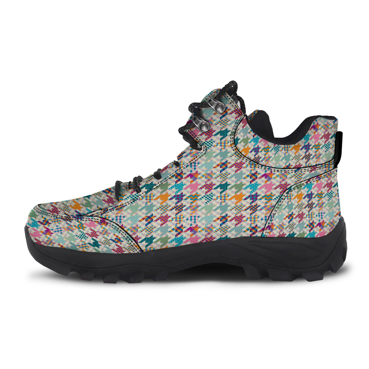 Houndstooth Colorful Plaid Print Pattern Hiking Shoes-grizzshop