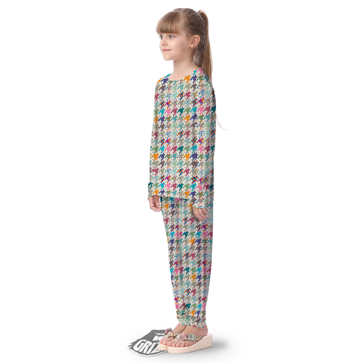 Houndstooth Colorful Plaid Print Pattern Kid's Pajamas-grizzshop