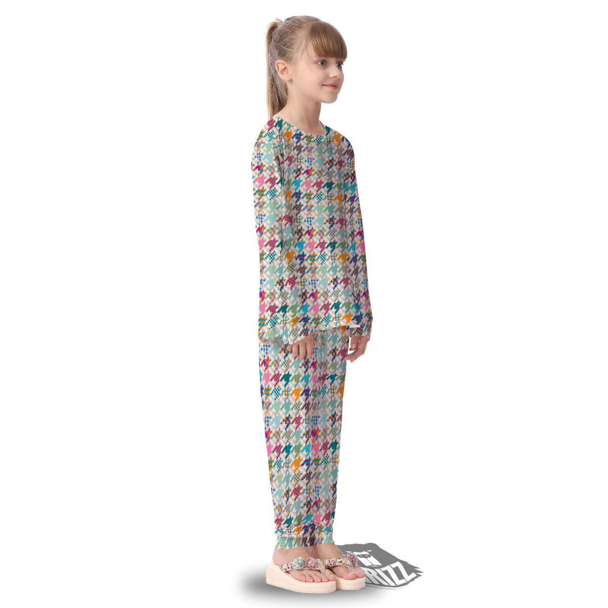 Houndstooth Colorful Plaid Print Pattern Kid's Pajamas-grizzshop