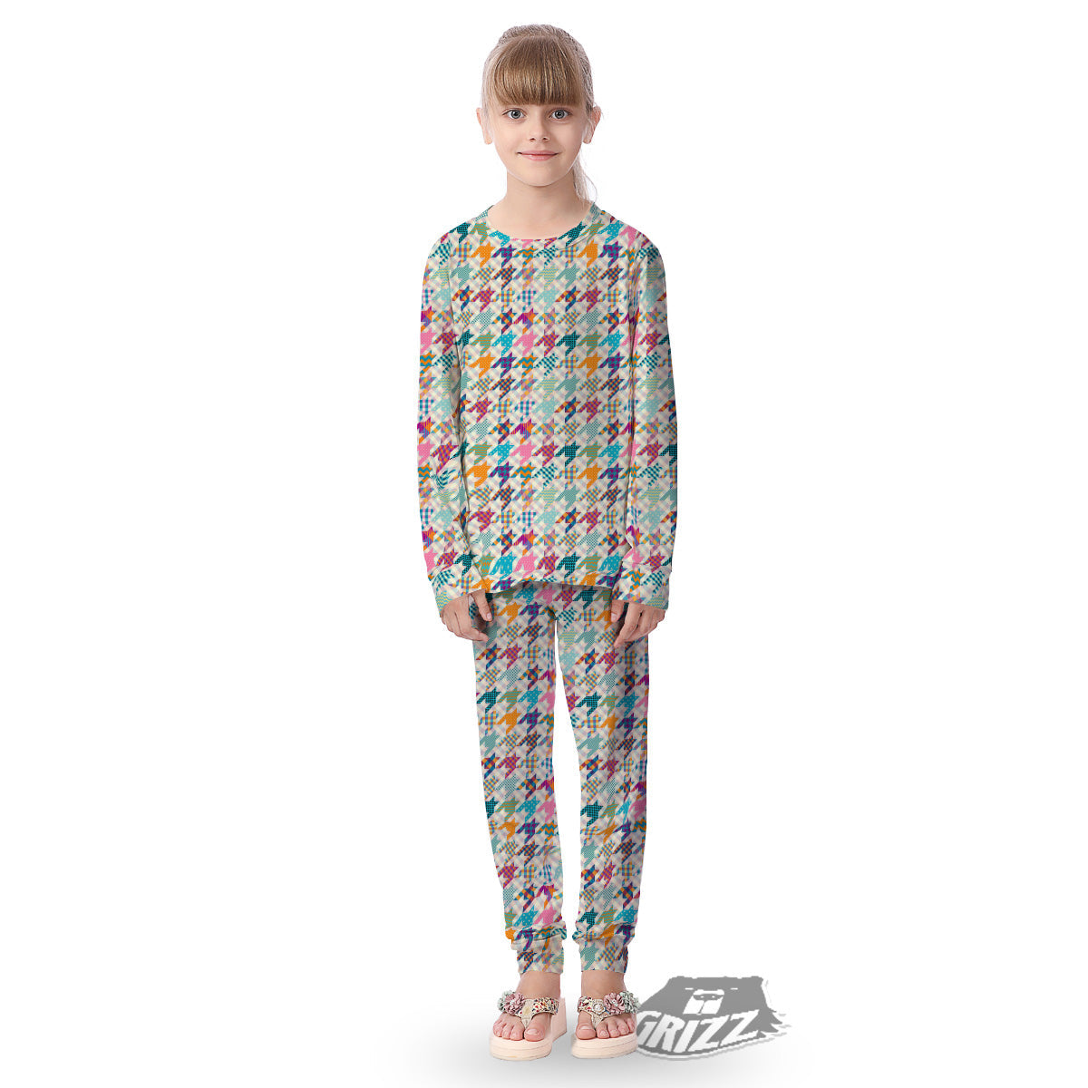 Houndstooth Colorful Plaid Print Pattern Kid's Pajamas-grizzshop