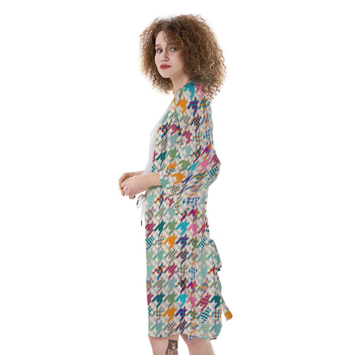 Houndstooth Colorful Plaid Print Pattern Kimono-grizzshop