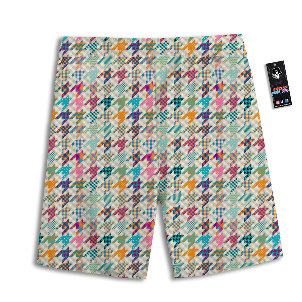 Houndstooth Colorful Plaid Print Pattern Men's Athletic Shorts