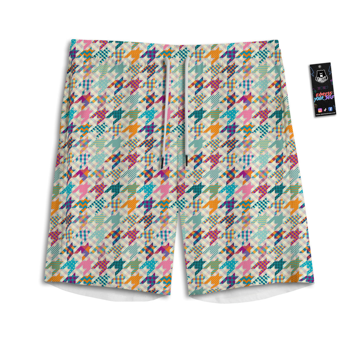 Houndstooth Colorful Plaid Print Pattern Men's Athletic Shorts