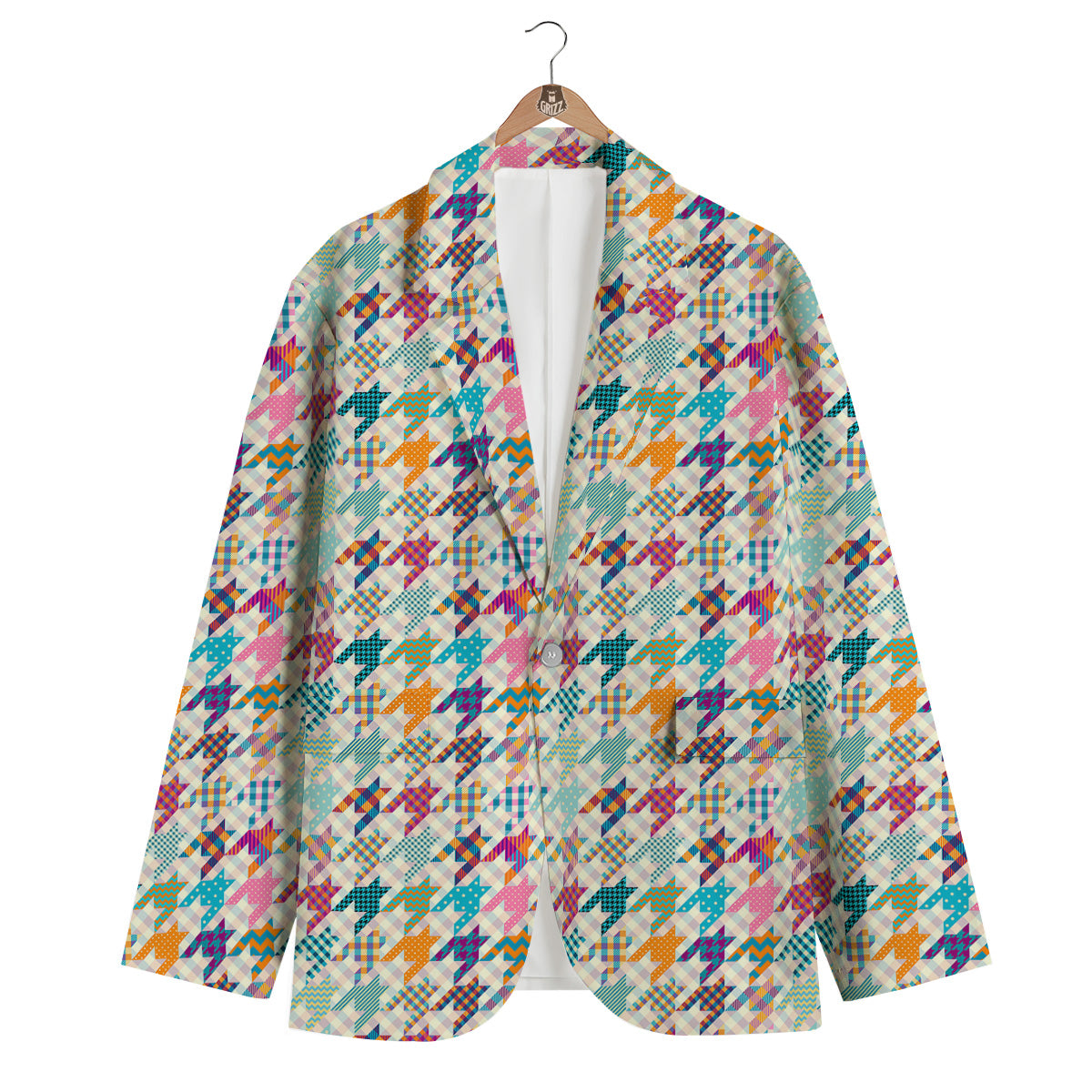 Houndstooth Colorful Plaid Print Pattern Men's Blazer-grizzshop