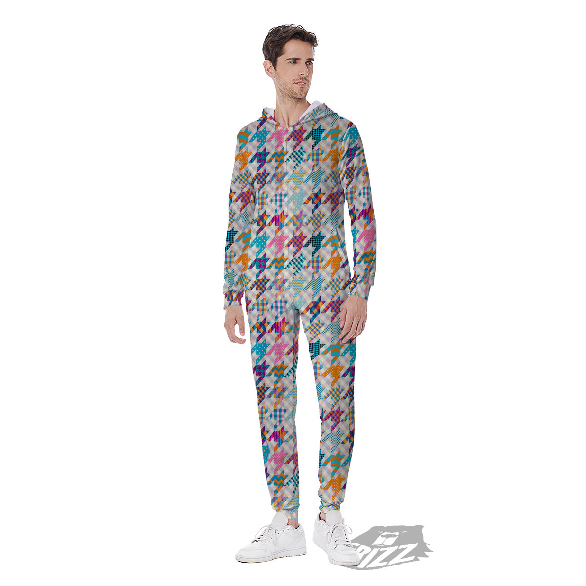 Houndstooth Colorful Plaid Print Pattern Men's Jumpsuit-grizzshop