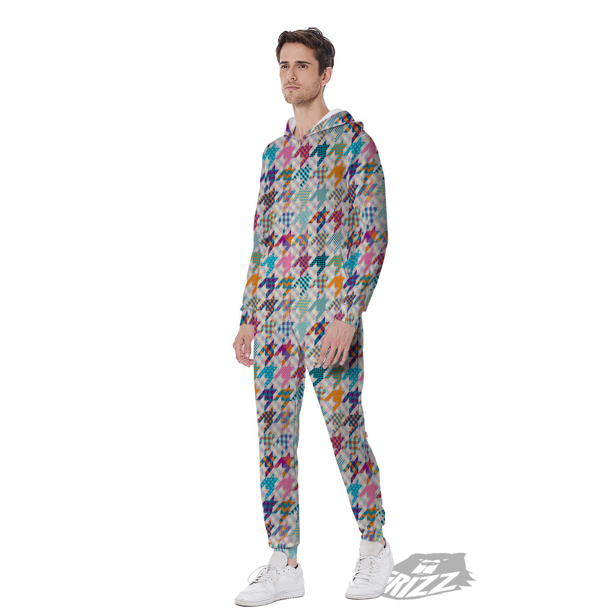 Houndstooth Colorful Plaid Print Pattern Men's Jumpsuit-grizzshop