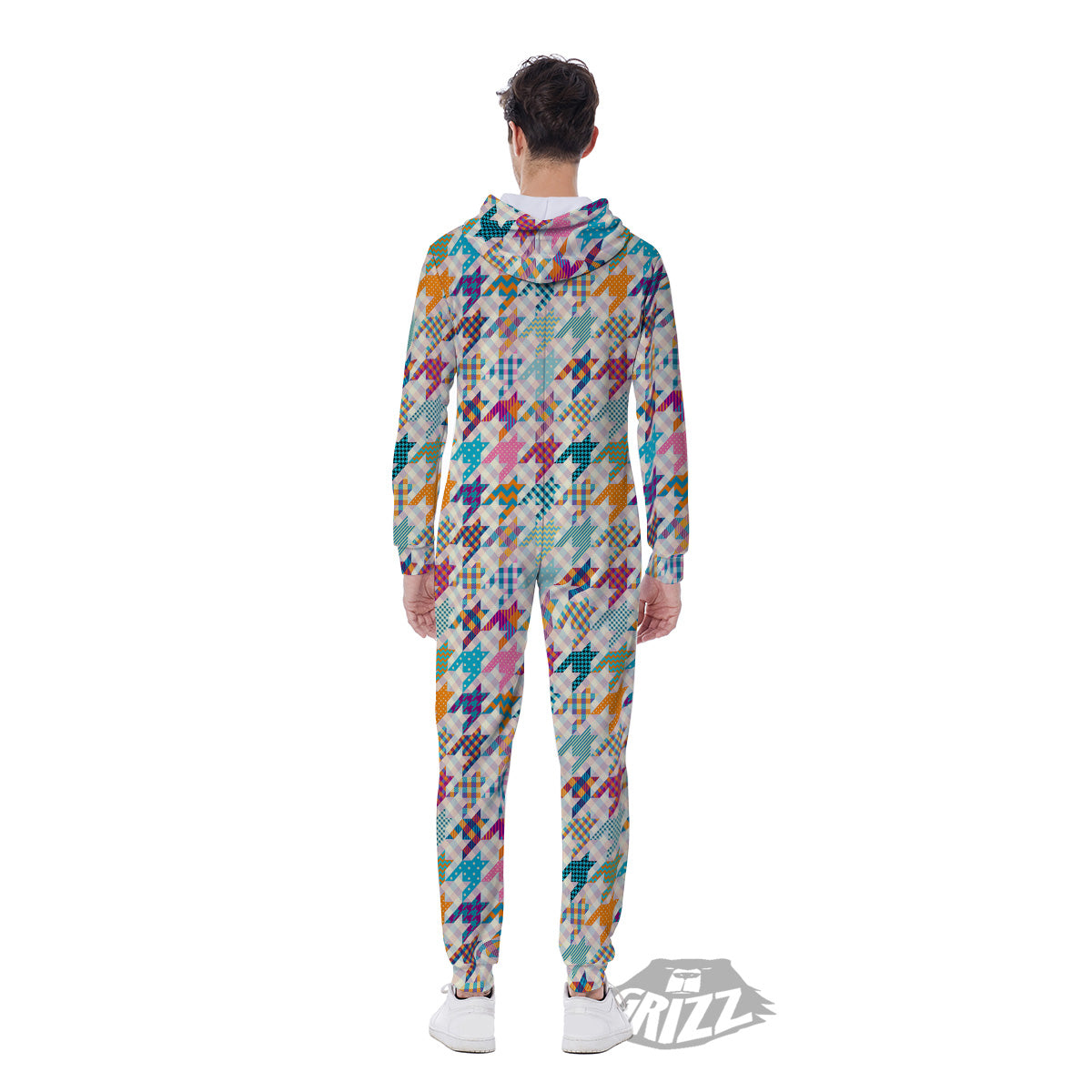 Houndstooth Colorful Plaid Print Pattern Men's Jumpsuit-grizzshop