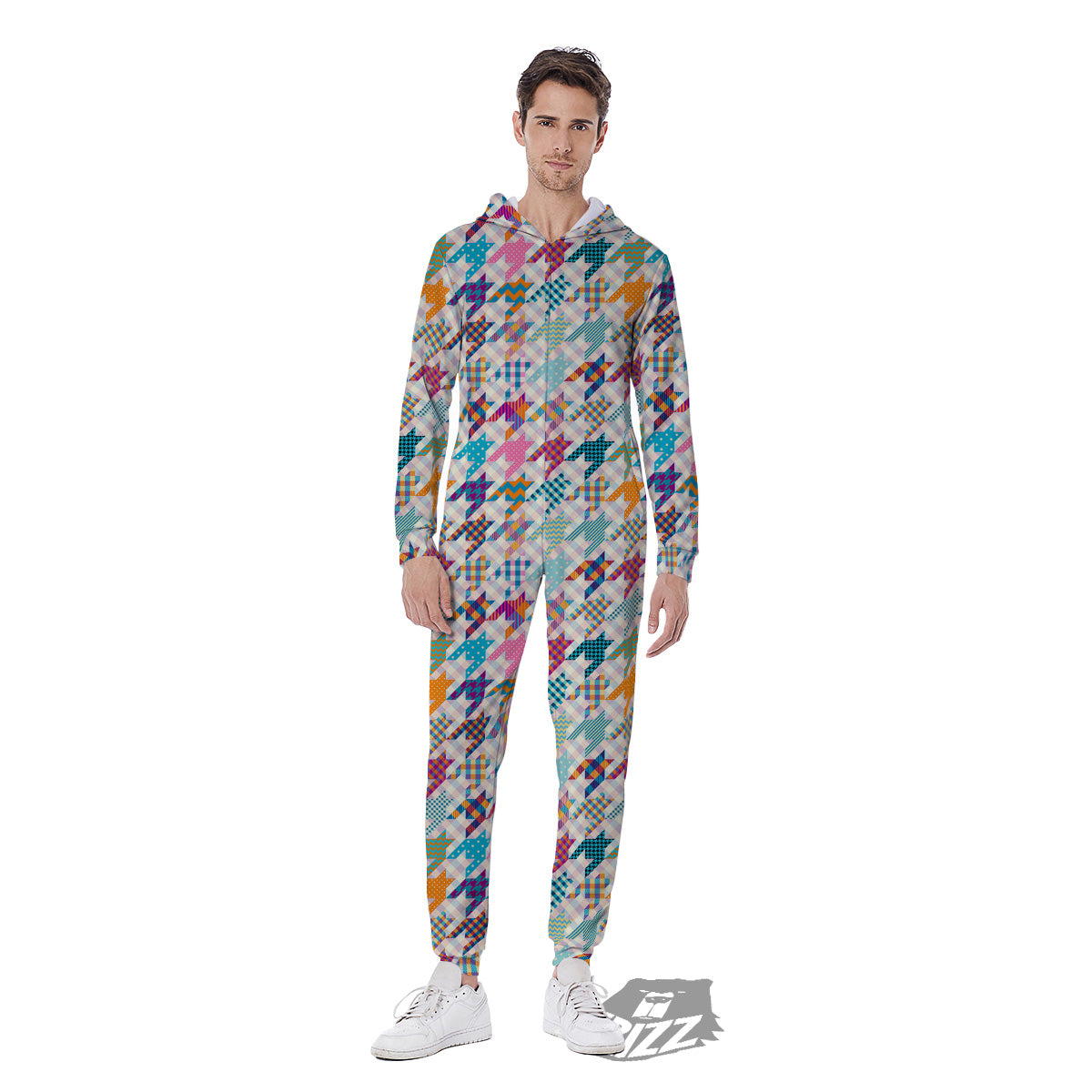 Houndstooth Colorful Plaid Print Pattern Men's Jumpsuit-grizzshop