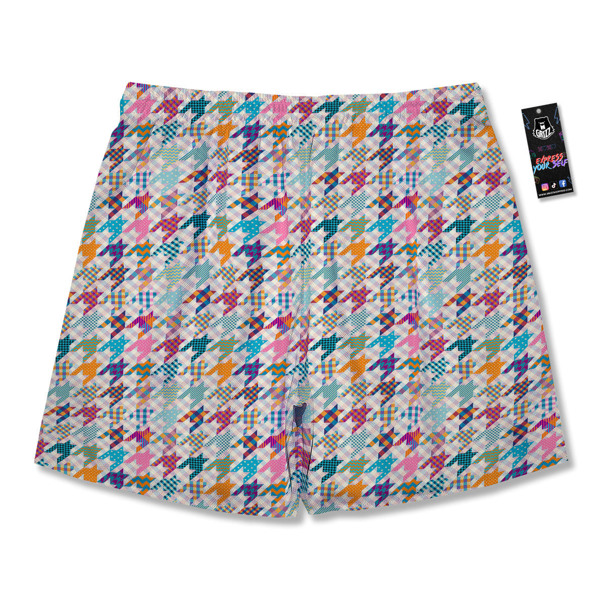 Houndstooth Colorful Plaid Print Pattern Men's Running Shorts-grizzshop
