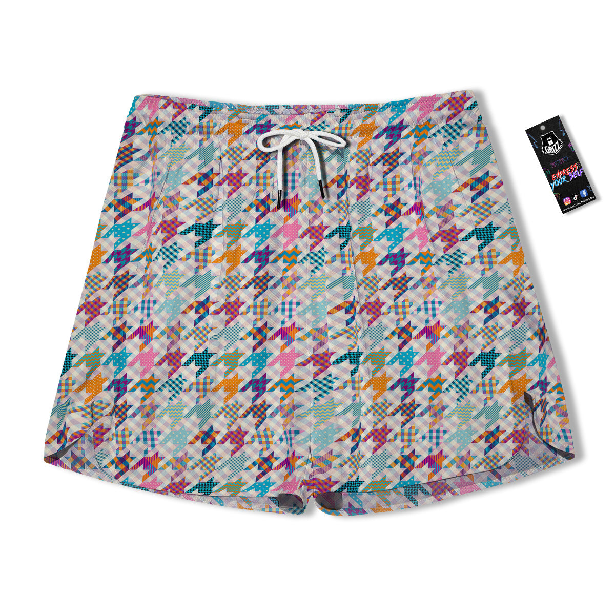 Houndstooth Colorful Plaid Print Pattern Men's Running Shorts-grizzshop