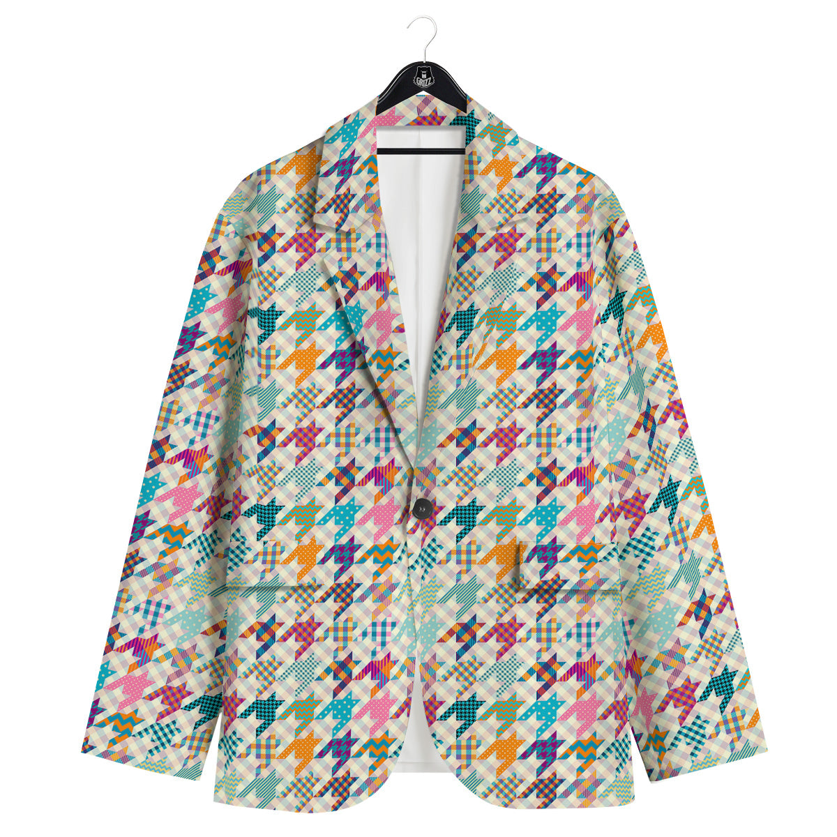 Houndstooth Colorful Plaid Print Pattern Men's Sport Coat-grizzshop