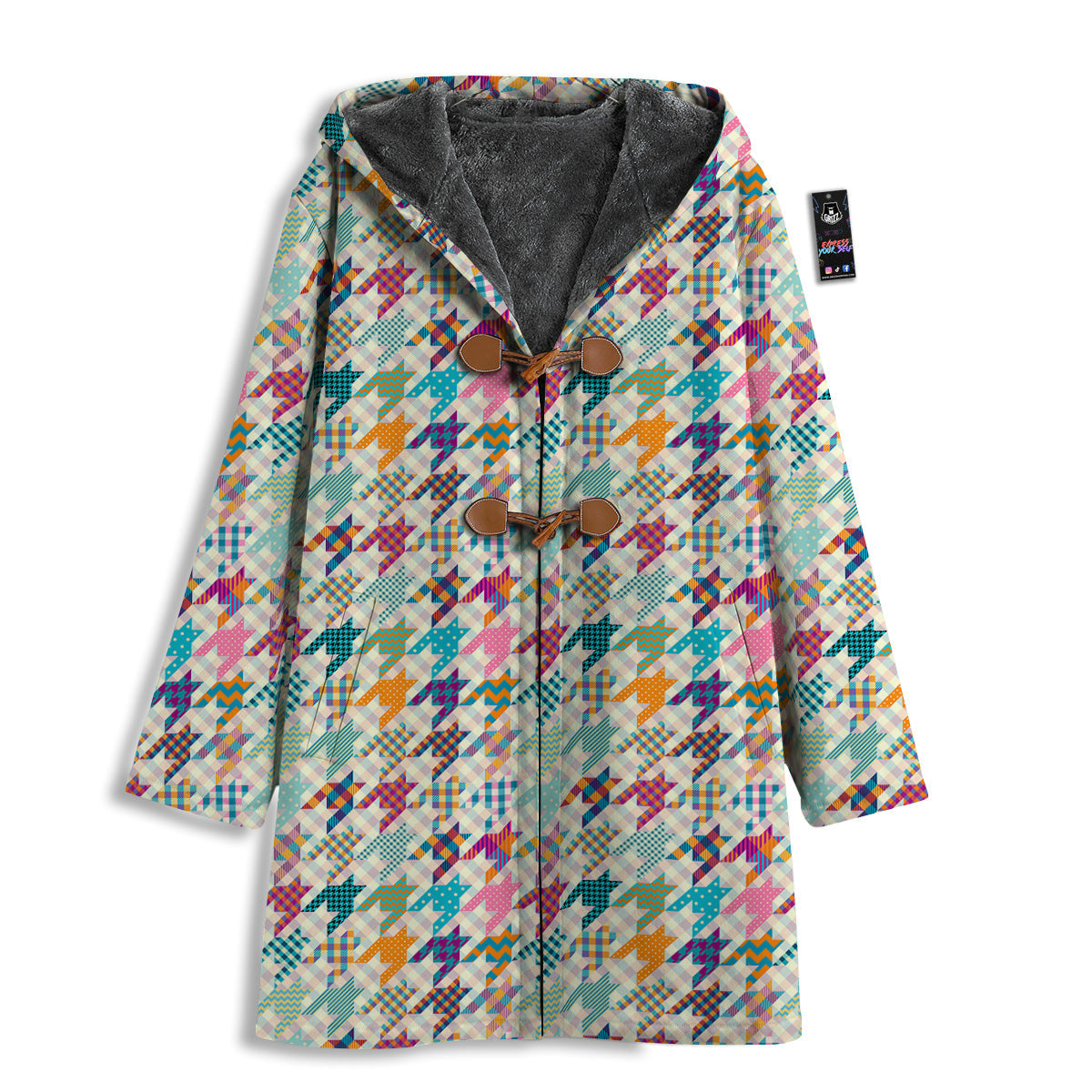 Houndstooth Colorful Plaid Print Pattern Men's Windbreaker Jacket-grizzshop
