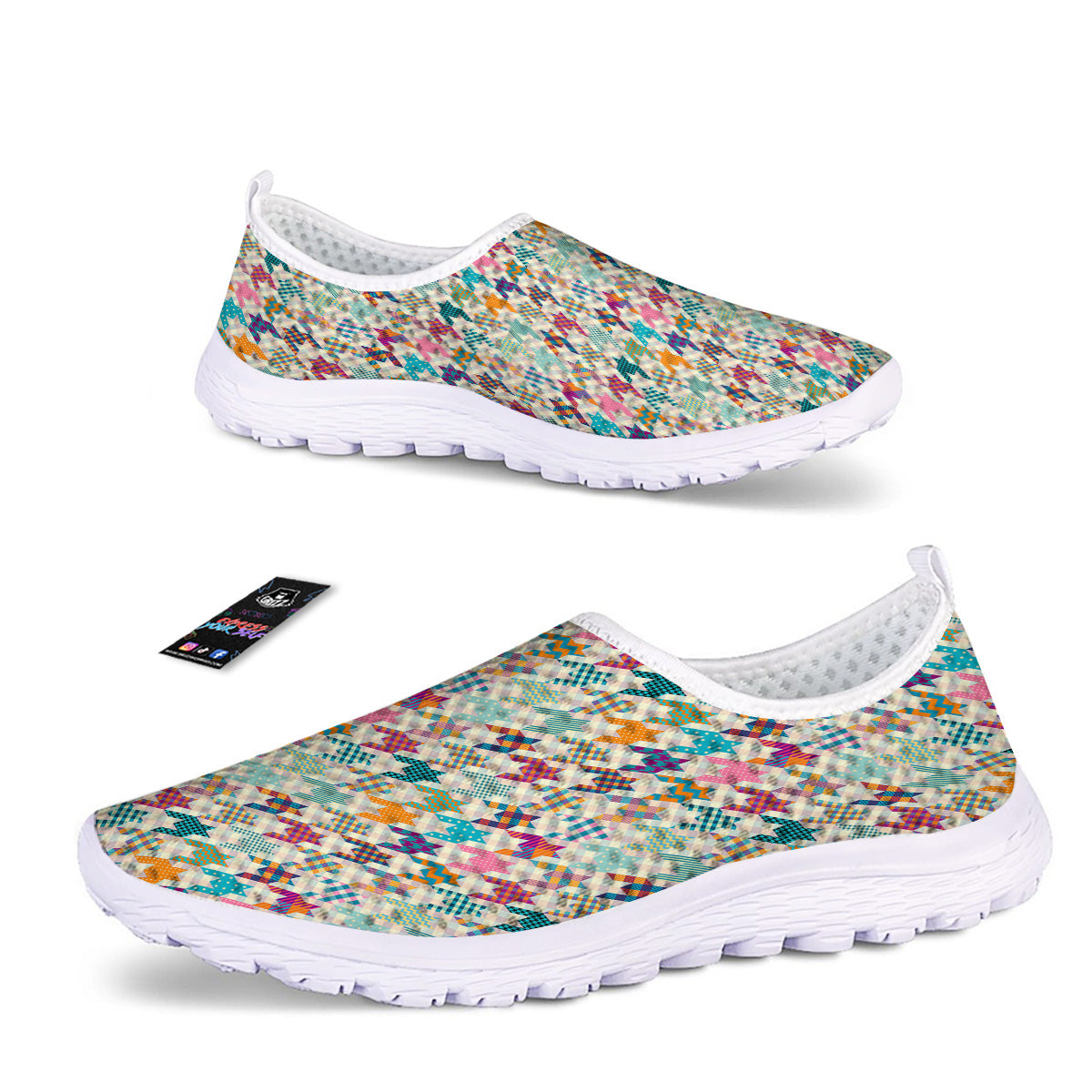 Houndstooth Colorful Plaid Print Pattern Nurse Shoes-grizzshop