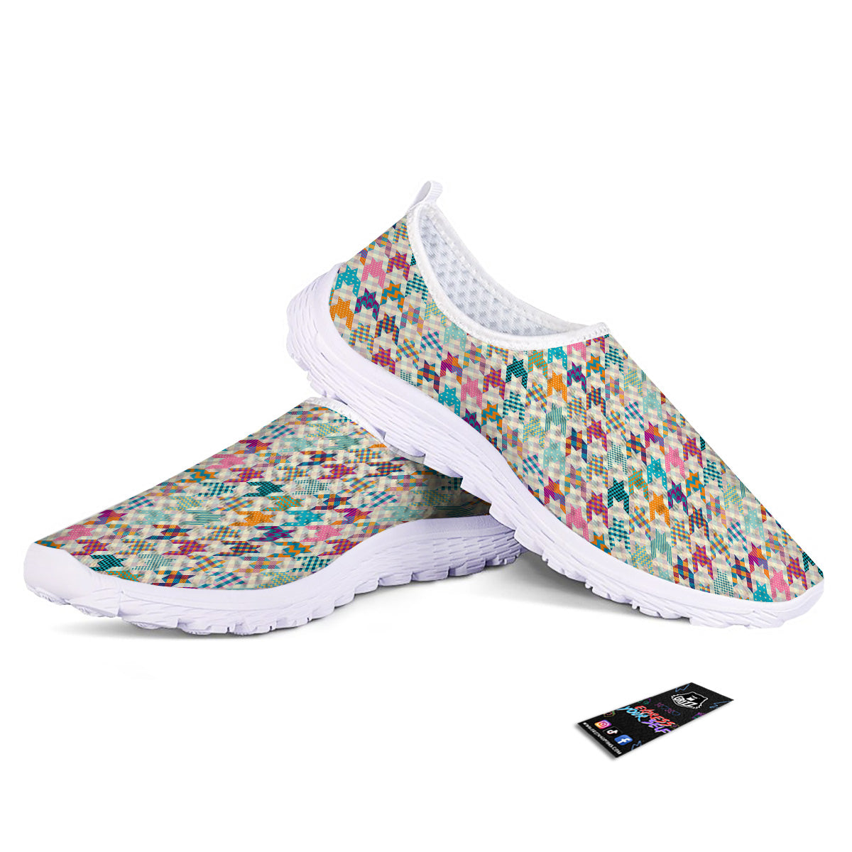 Houndstooth Colorful Plaid Print Pattern Nurse Shoes-grizzshop