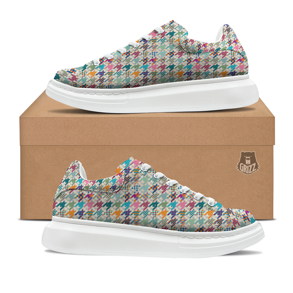 Houndstooth Colorful Plaid Print Pattern Platform Shoes-grizzshop