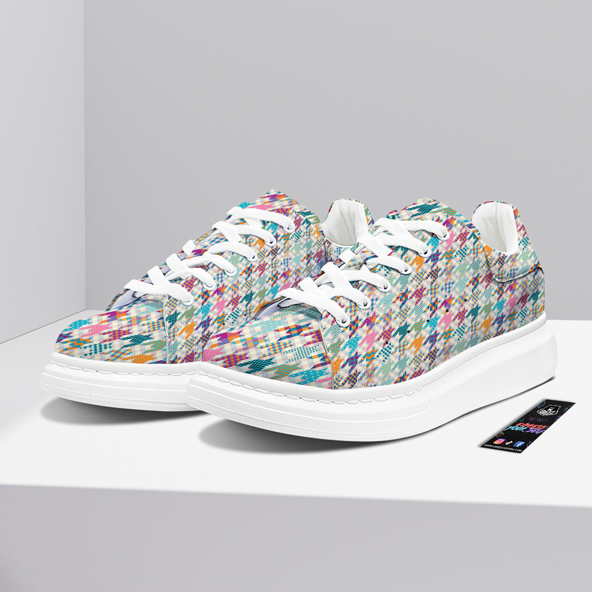 Houndstooth Colorful Plaid Print Pattern Platform Shoes-grizzshop
