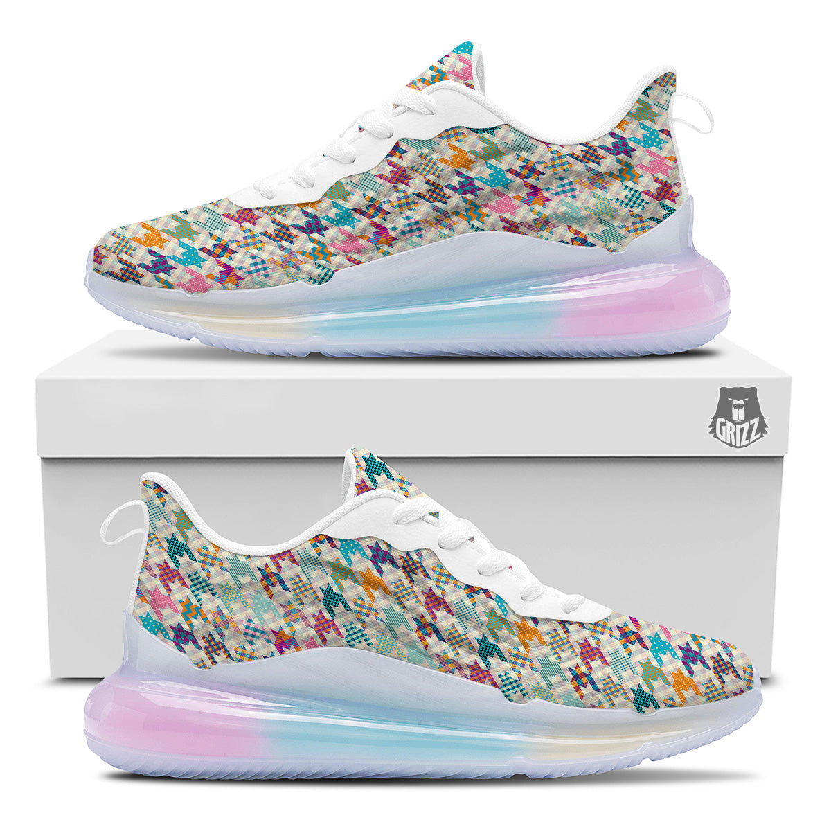 Houndstooth Colorful Plaid Print Pattern Running Sneakers-grizzshop
