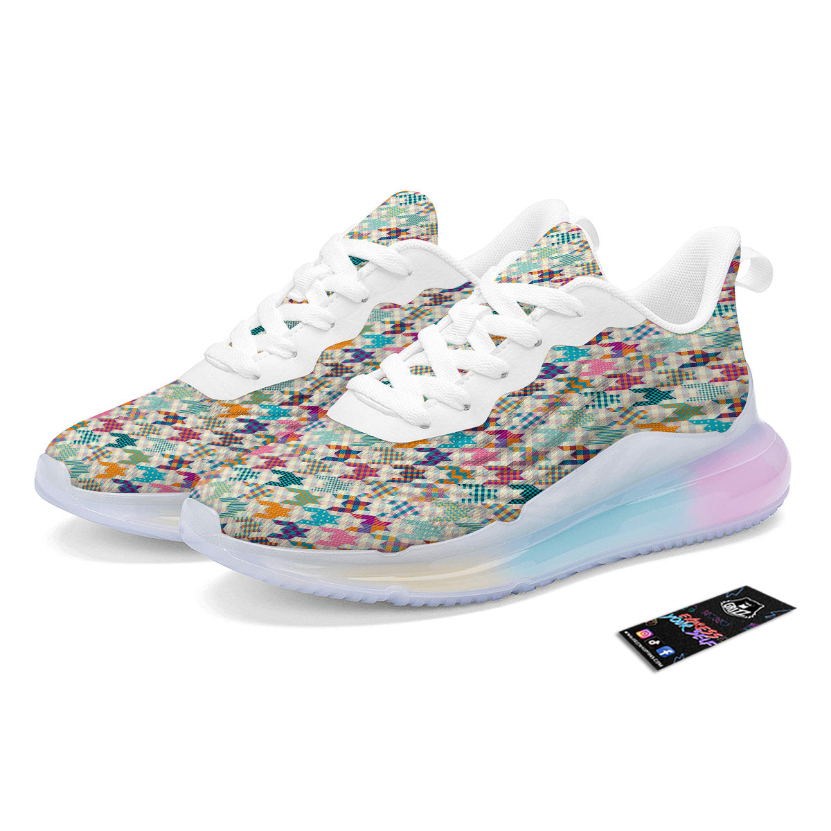 Houndstooth Colorful Plaid Print Pattern Running Sneakers-grizzshop