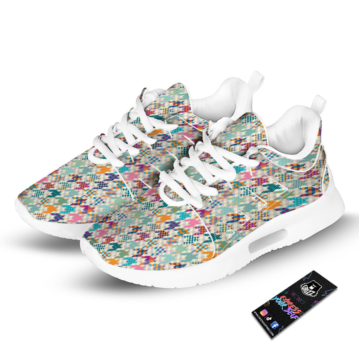 Houndstooth Colorful Plaid Print Pattern Tennis Shoes-grizzshop