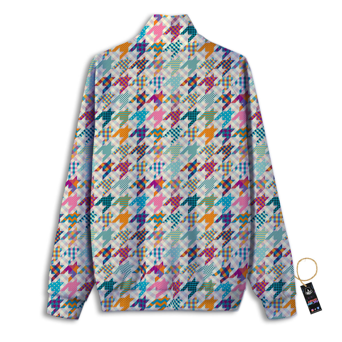 Houndstooth Colorful Plaid Print Pattern Track Jacket-grizzshop