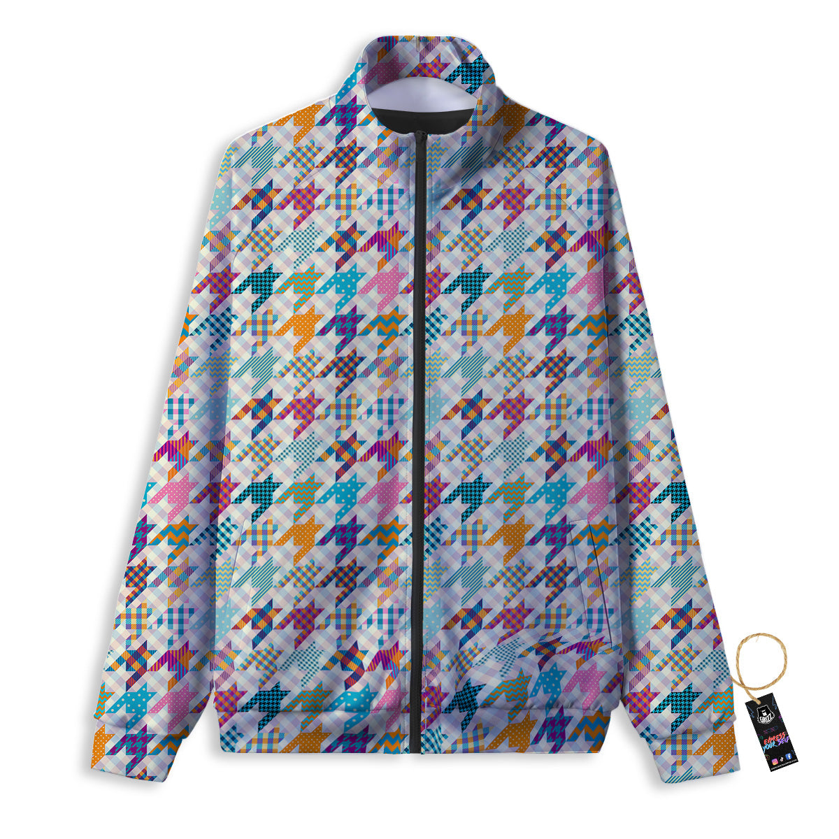 Houndstooth Colorful Plaid Print Pattern Track Jacket-grizzshop