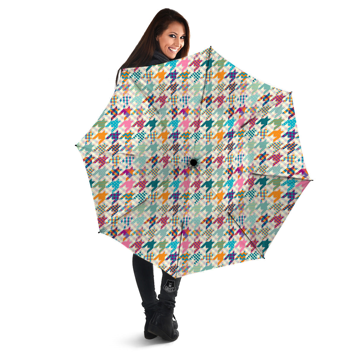 Houndstooth Colorful Plaid Print Pattern Umbrella-grizzshop