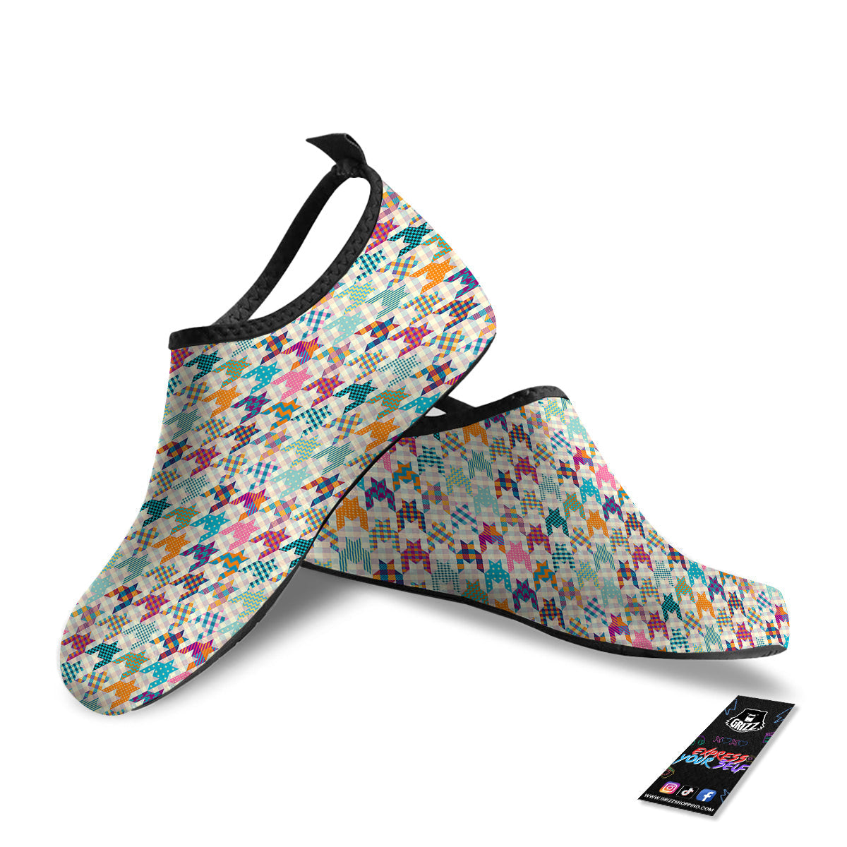 Houndstooth Colorful Plaid Print Pattern Water Shoes-grizzshop