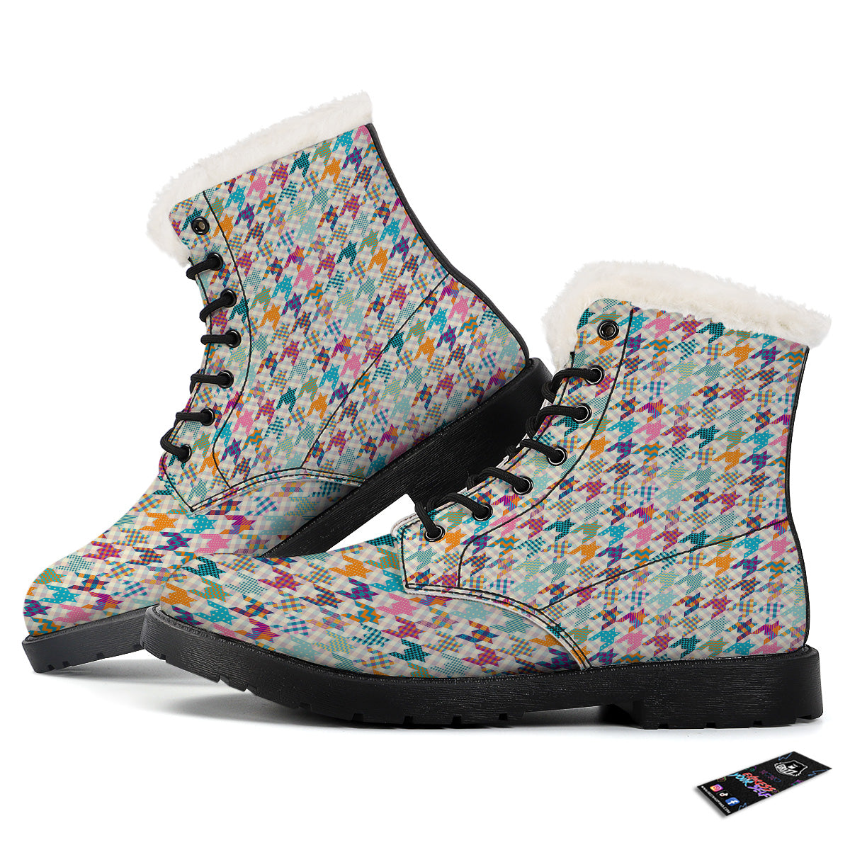 Houndstooth Colorful Plaid Print Pattern Winter Boots-grizzshop