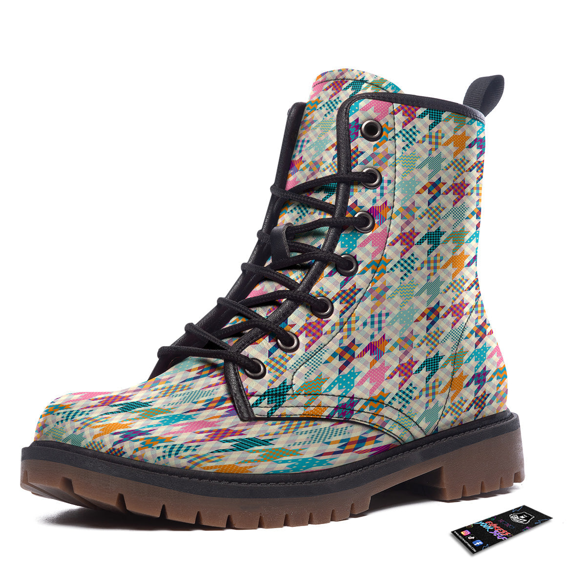 Houndstooth Colorful Plaid Print Pattern Work Boots-grizzshop