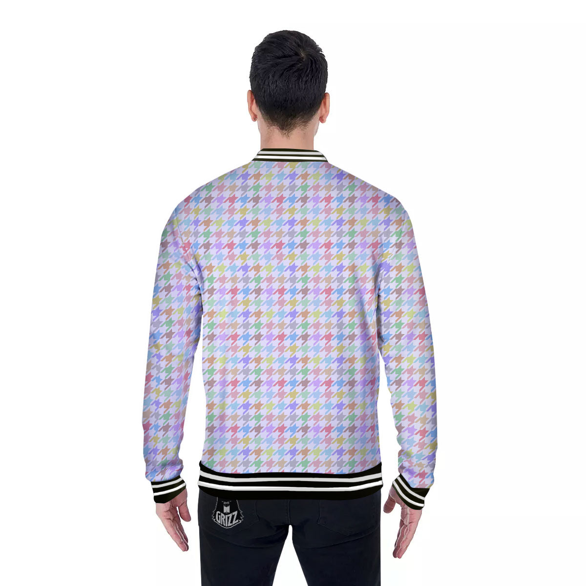 Houndstooth Colorful Print Baseball Jacket-grizzshop