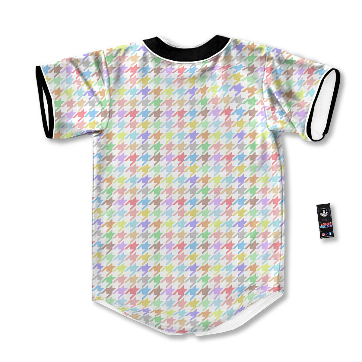 Houndstooth Colorful Print Baseball Jersey-grizzshop