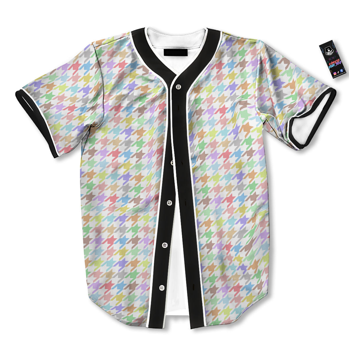 Houndstooth Colorful Print Baseball Jersey-grizzshop