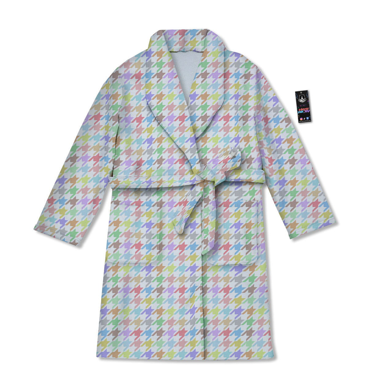 Houndstooth Colorful Print Bathrobe-grizzshop