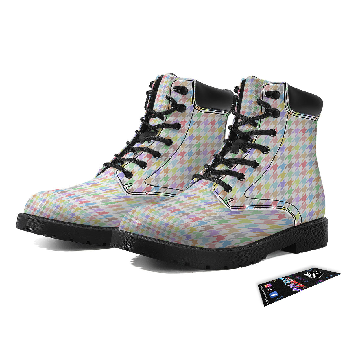 Houndstooth Colorful Print Boots-grizzshop