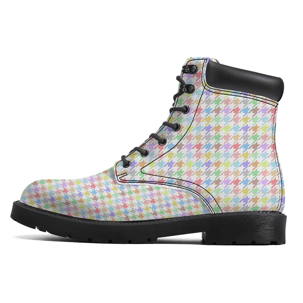 Houndstooth Colorful Print Boots-grizzshop
