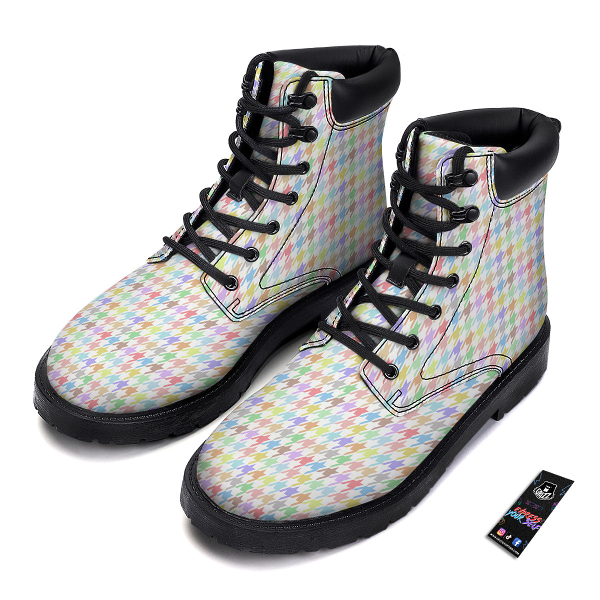 Houndstooth Colorful Print Boots-grizzshop