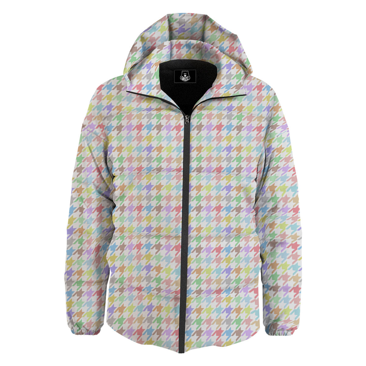 Houndstooth Colorful Print Down Jacket-grizzshop