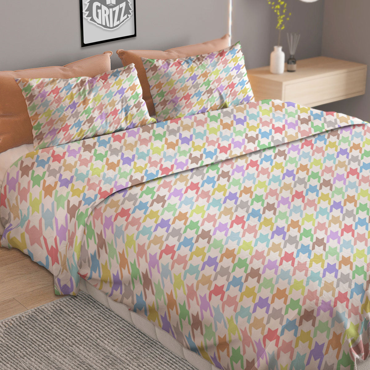Grey Prince Of Wales Check Print Duvet Cover Bedding Set
