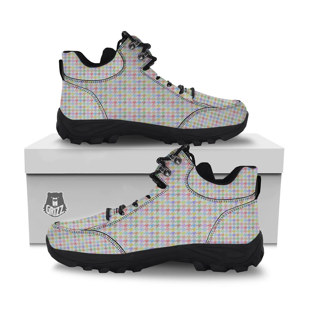 Houndstooth Colorful Print Hiking Shoes-grizzshop