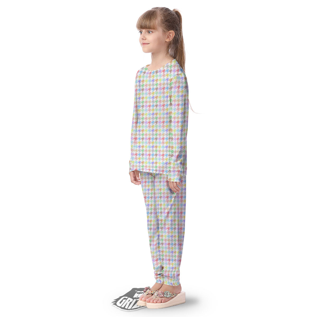 Houndstooth Colorful Print Kid's Pajamas-grizzshop