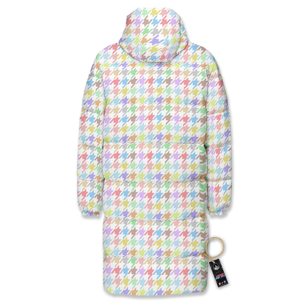 Houndstooth Colorful Print Long Down Jacket-grizzshop