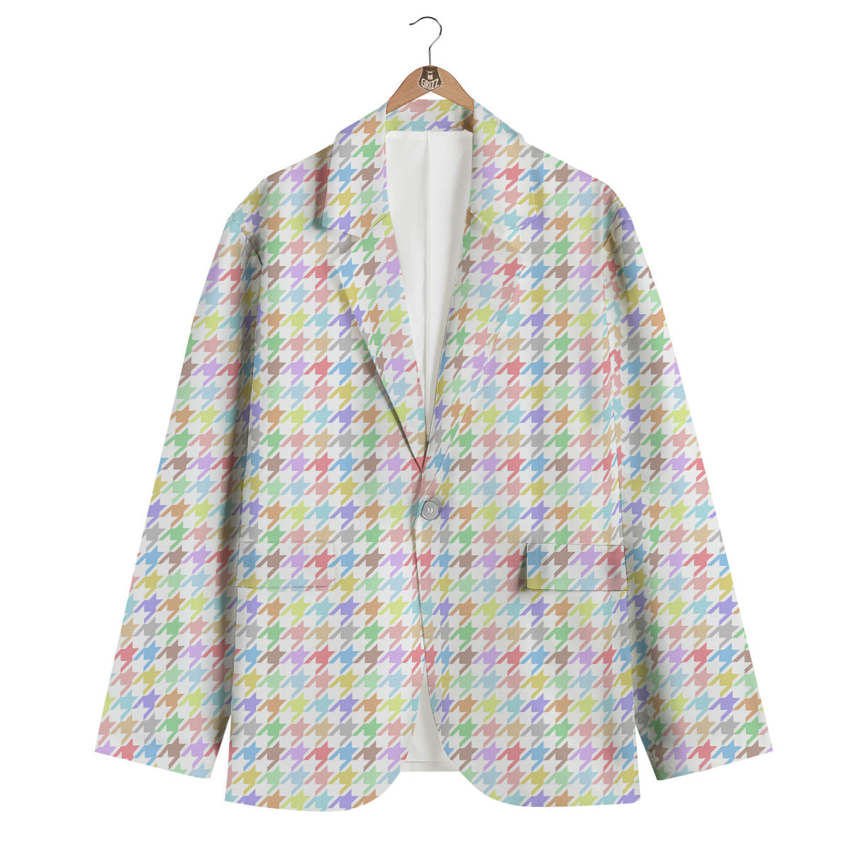 Houndstooth Colorful Print Men's Blazer-grizzshop